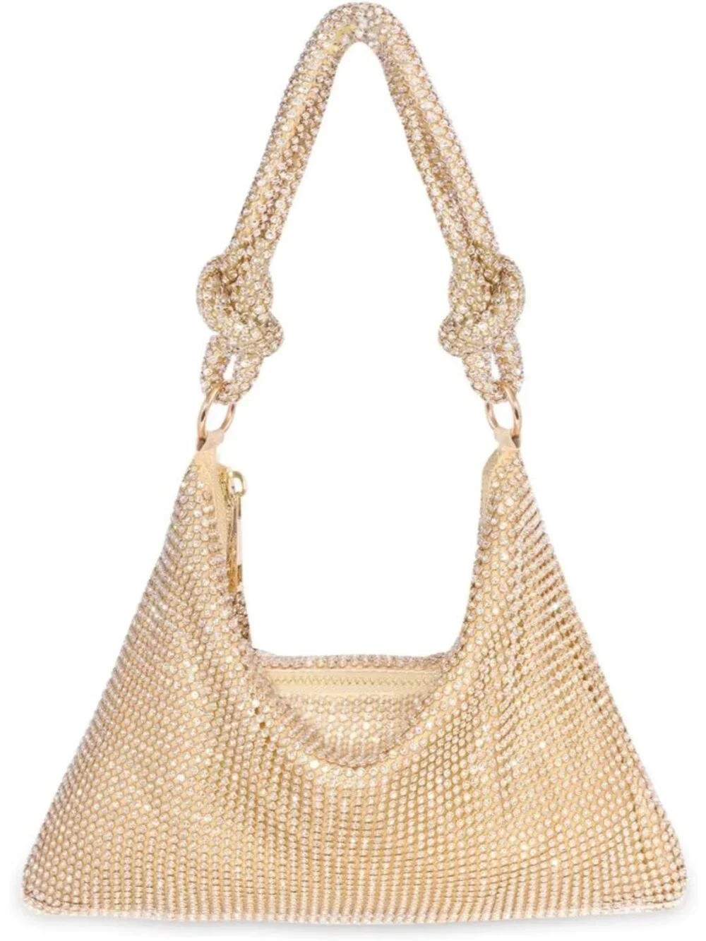 Womens Champagne Gold Rhinestone Mesh Clutch Evening Handbag Wedding Party Purse
